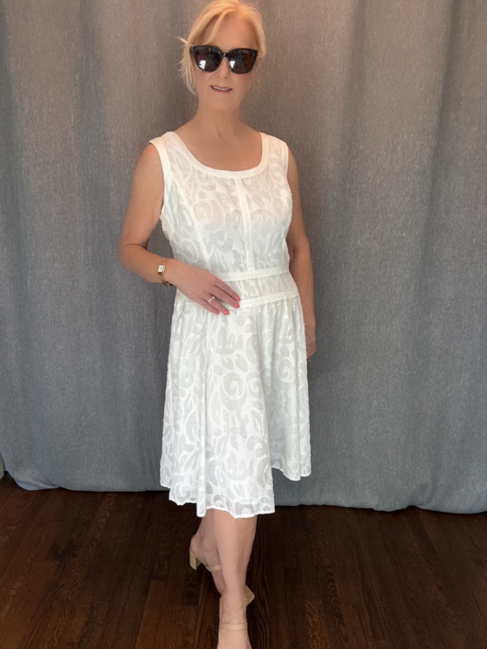 Anne Klein (16) White Lace Lined Midi Dress